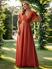 Stella | A-Line Fit V-Neck Flutter Sleeve Bridesmaid Dress