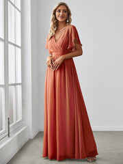 Stella | A-Line Fit V-Neck Flutter Sleeve Bridesmaid Dress