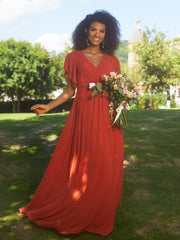 Stella | A-Line Fit V-Neck Flutter Sleeve Bridesmaid Dress