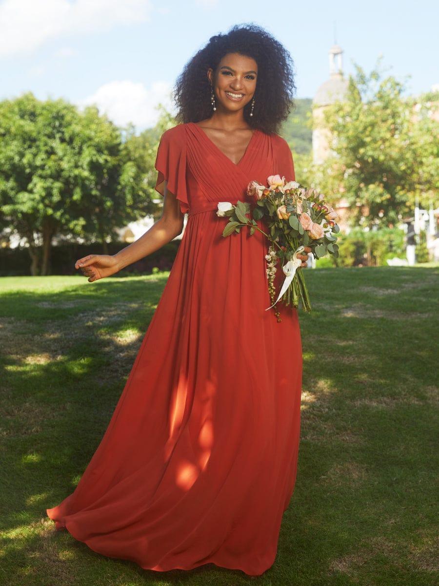 Stella | A-Line Fit V-Neck Flutter Sleeve Bridesmaid Dress