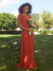 Stella | A-Line Fit V-Neck Flutter Sleeve Bridesmaid Dress