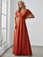 Stella | A-Line Fit V-Neck Flutter Sleeve Bridesmaid Dress