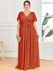 Stella | A-Line Fit V-Neck Flutter Sleeve Bridesmaid Dress