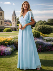 Stella | A-Line Fit V-Neck Flutter Sleeve Bridesmaid Dress