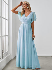 Stella | A-Line Fit V-Neck Flutter Sleeve Bridesmaid Dress