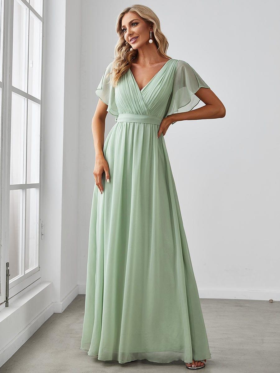 Stella | A-Line Fit V-Neck Flutter Sleeve Bridesmaid Dress