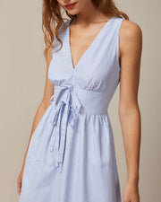 Thea | Shirred Fit V Neck Striped Maxi Dress
