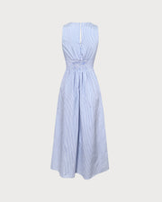 Thea | Shirred Fit V Neck Striped Maxi Dress