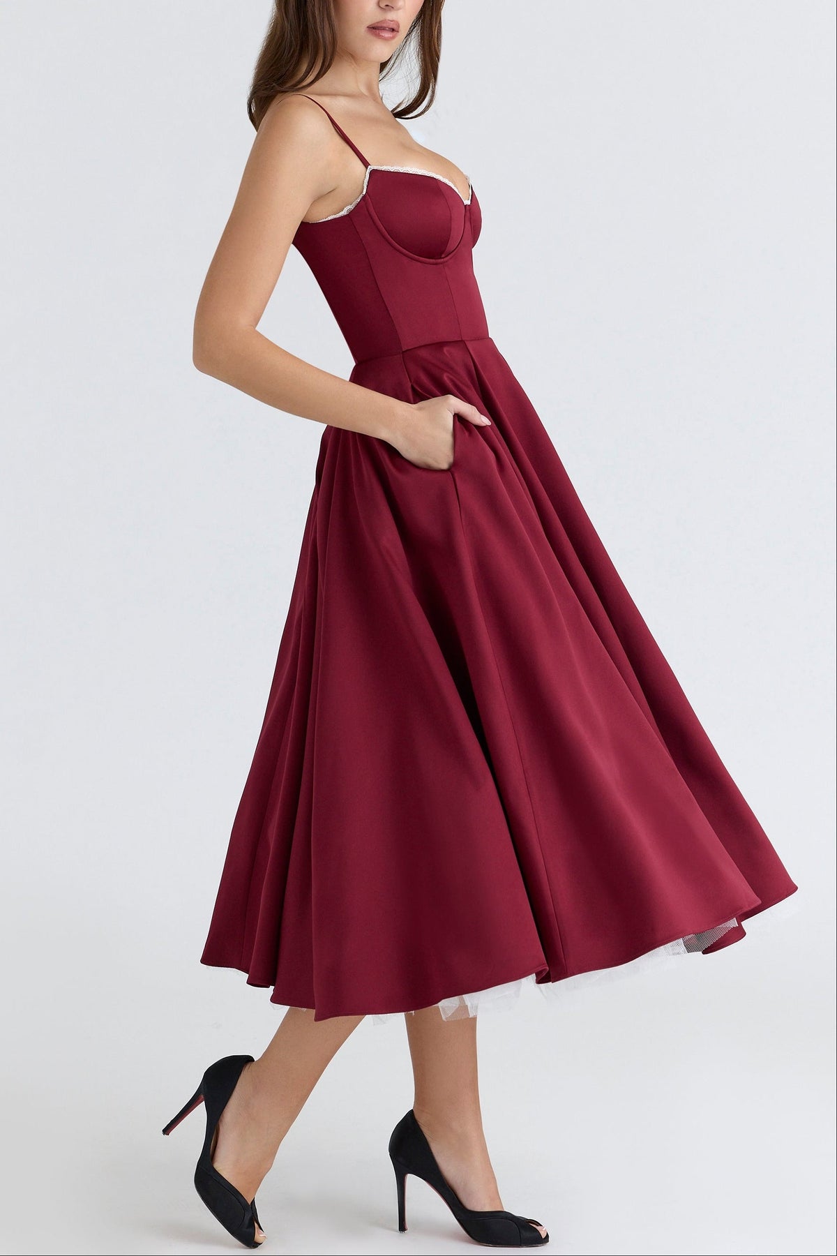 Tilly | Fitted Velvet Wedding Guest Midi Dress