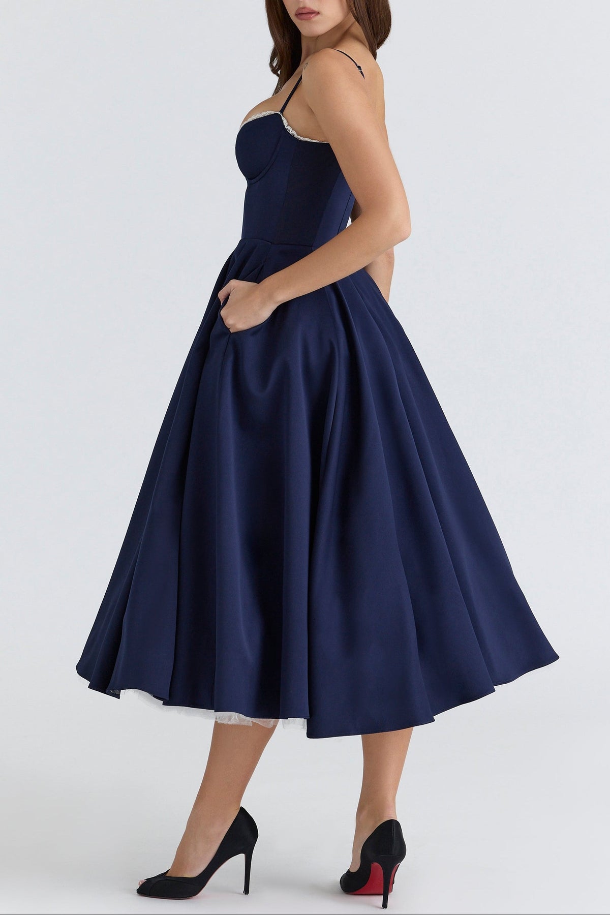 Tilly | Fitted Velvet Wedding Guest Midi Dress