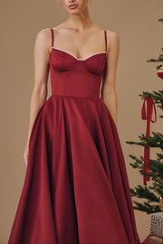 Tilly | Fitted Velvet Wedding Guest Midi Dress