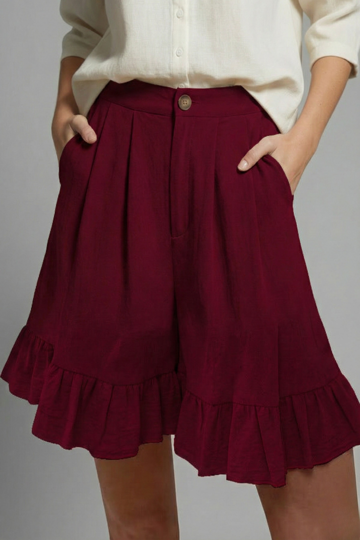 Valeria | High Waist Ruffle Hem Casual Shorts