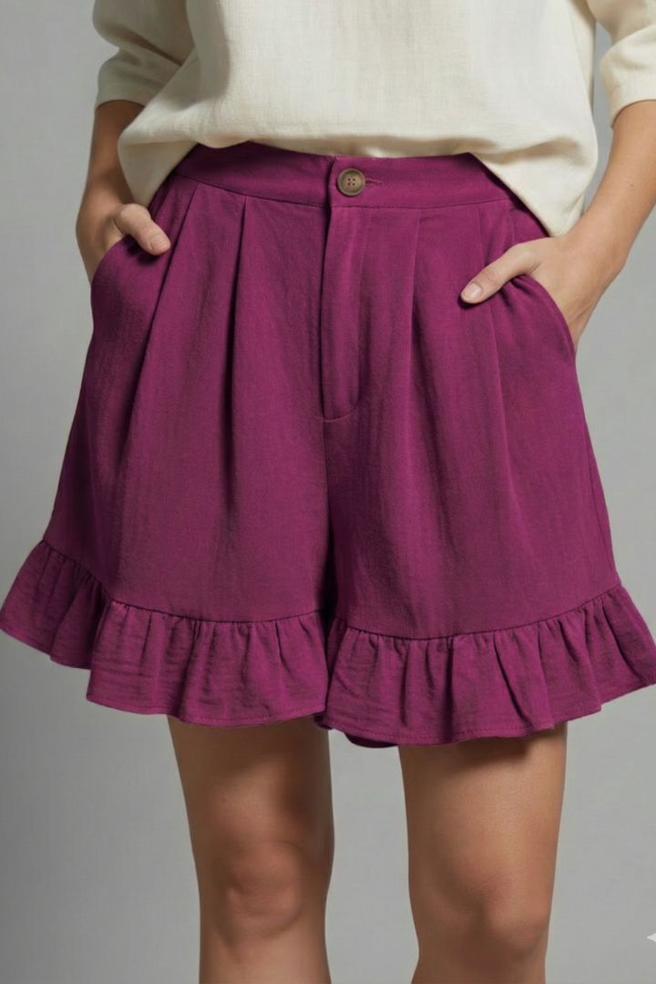 Valeria | High Waist Ruffle Hem Casual Shorts