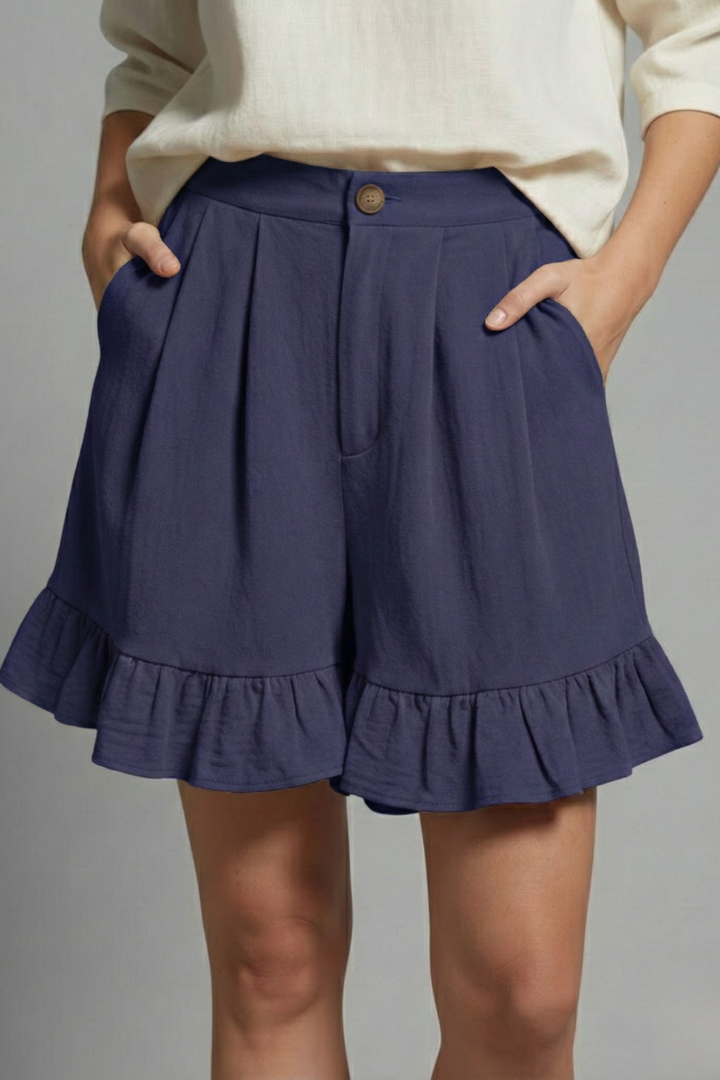 Valeria | High Waist Ruffle Hem Casual Shorts