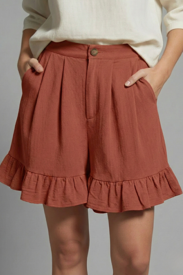 Valeria | High Waist Ruffle Hem Casual Shorts