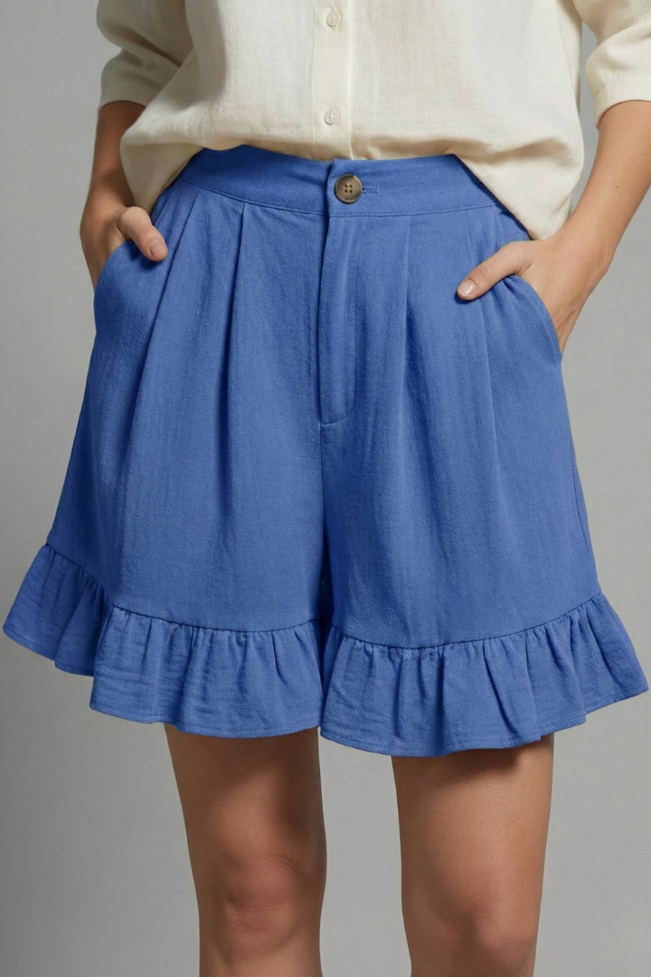 Valeria | High Waist Ruffle Hem Casual Shorts