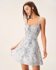 Vivienne | Ruched Fit Blue Floral Sundress