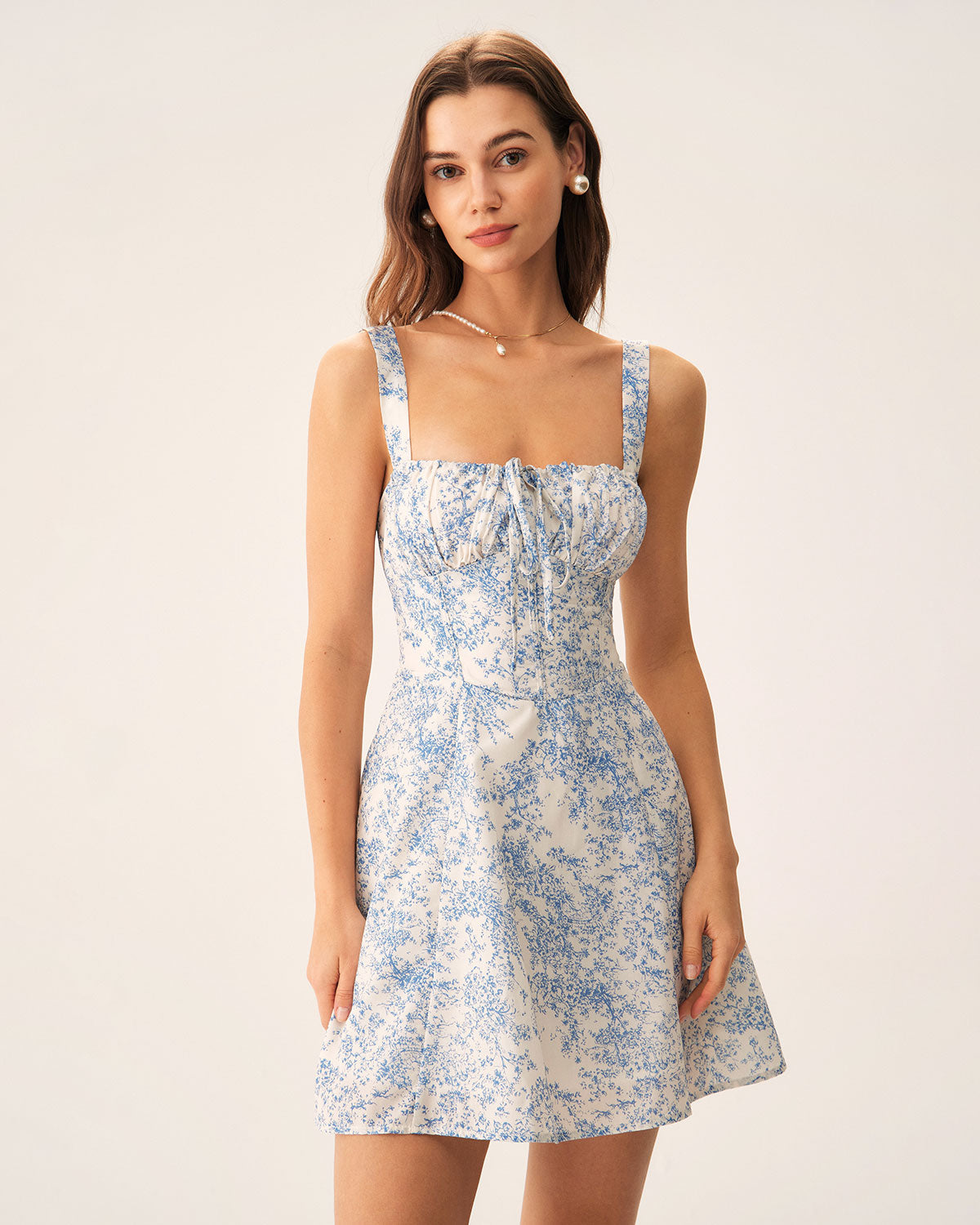 Vivienne | Ruched Fit Blue Floral Sundress