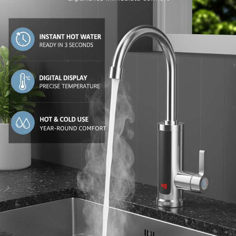 Waterside | Tankless Instant Hot Water Faucet with Digital Temperature Control for Kitchen Use