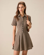 Waverly | Pleated Fit Plaid Lapel Ladies Day Mini Dress
