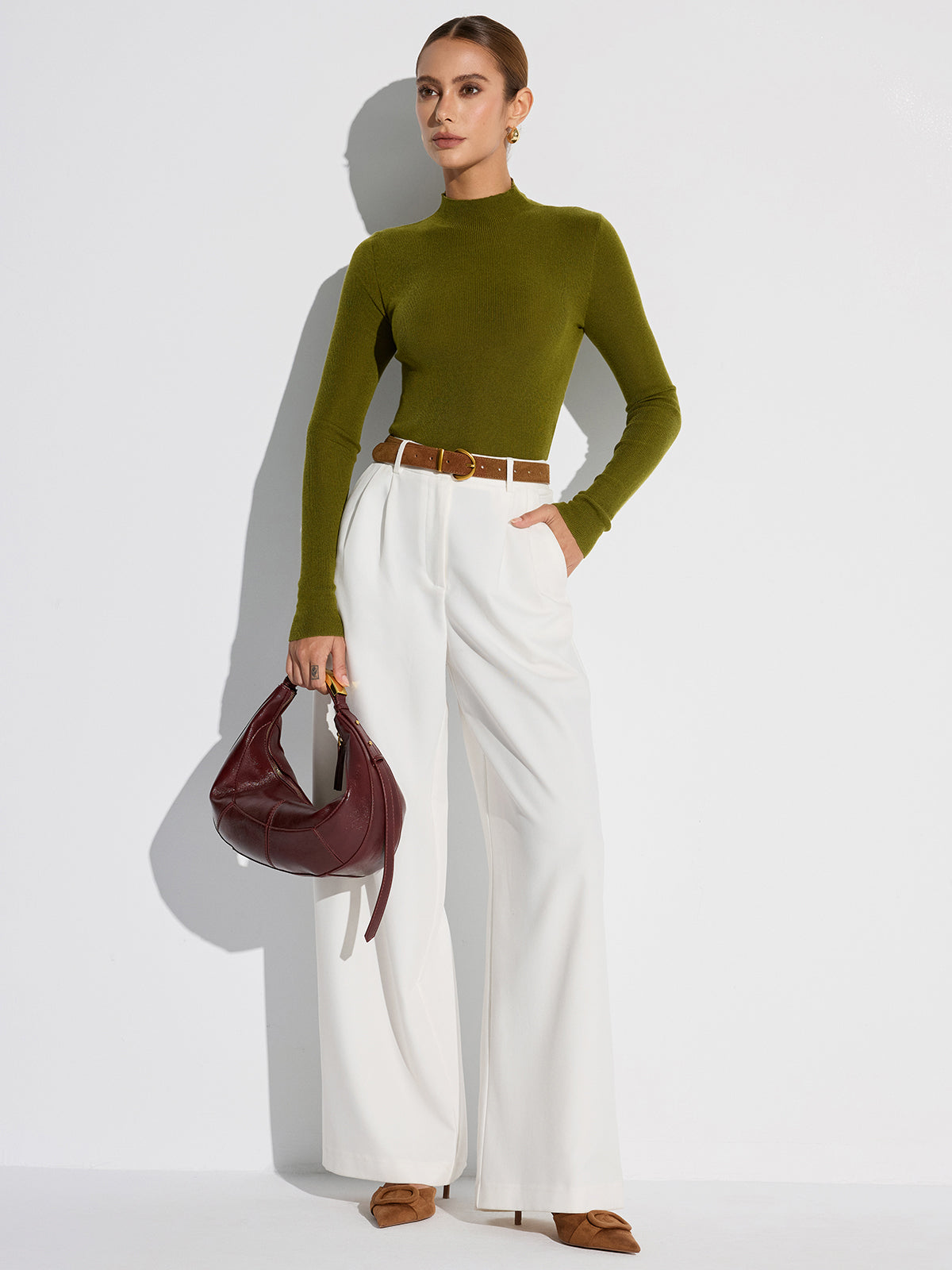 Winter | Fitted Mock Neck Wool-Blend Knit Top