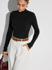 Winter | Fitted Mock Neck Wool-Blend Knit Top