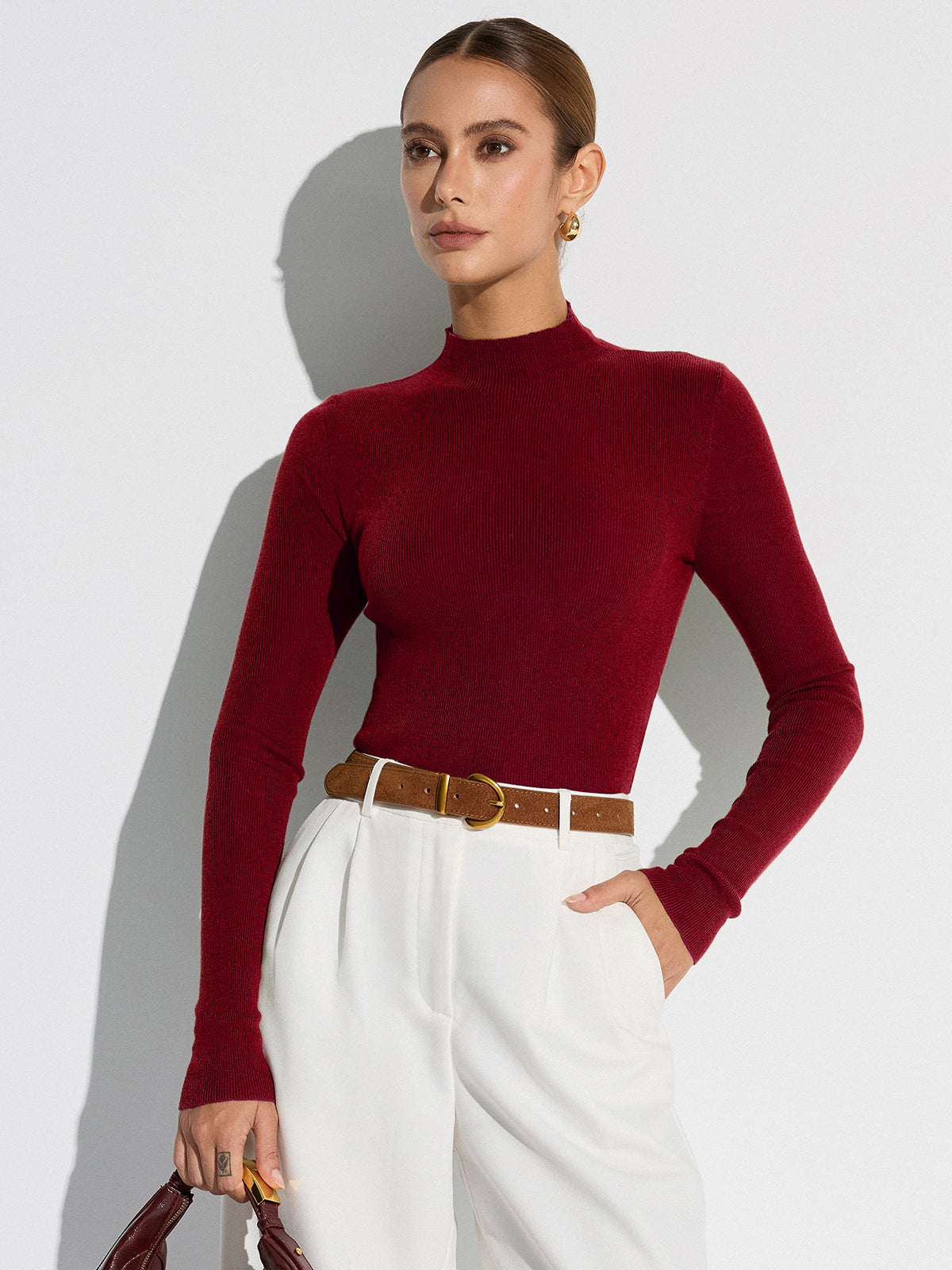 Winter | Fitted Mock Neck Wool-Blend Knit Top