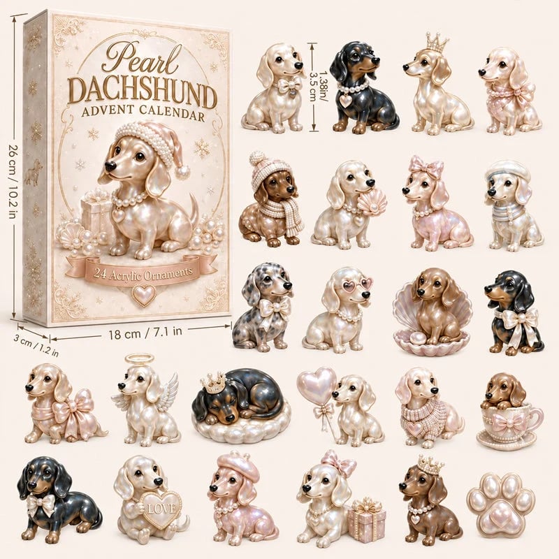 Wooden Dachshund Advent Calendar with 24 Collectible Ornaments – Ideal for Holiday Decor