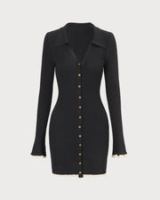 Yolanda | Fitted V Neck Contrast Trim Knit Mini Dress Concert Outfit