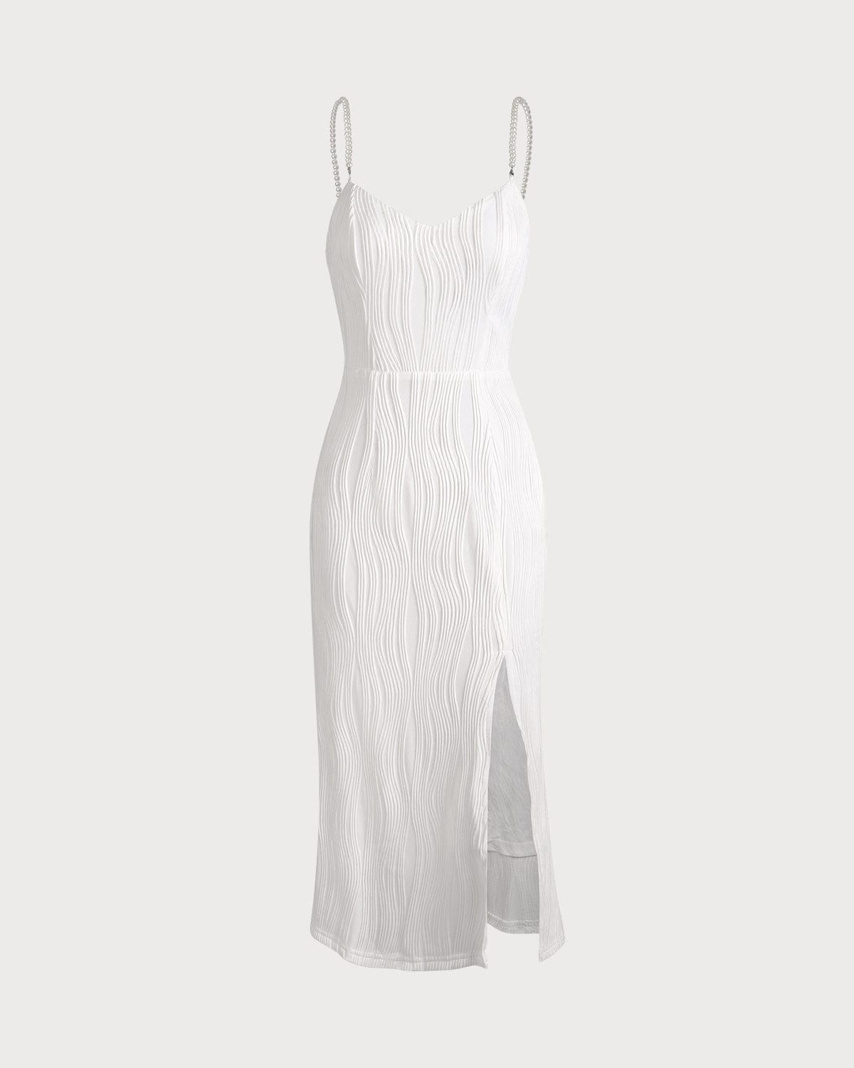 Yvette | Textured Pearl Strap Wedding Guest Midi Dress
